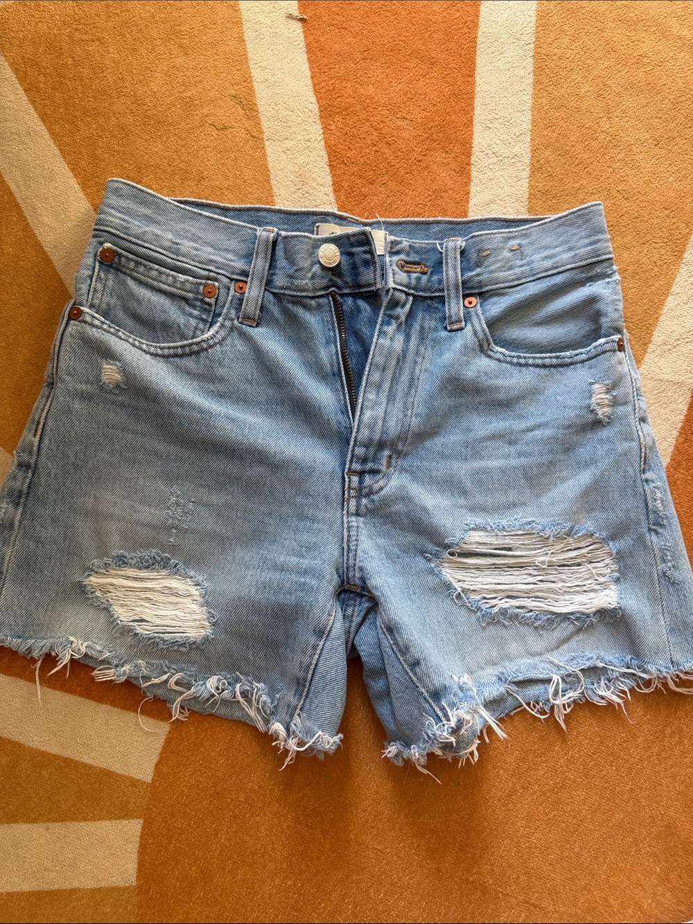 Madewell Light Blue Distressed High-Rise Denim Shorts